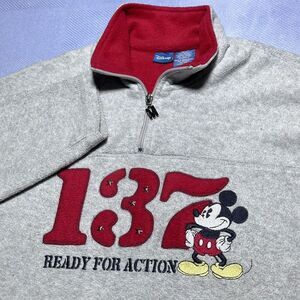 Disney Mickey Mouse 137 Ready For Action‎ Gray 1/4 Zip Fleece Sweater Size Large